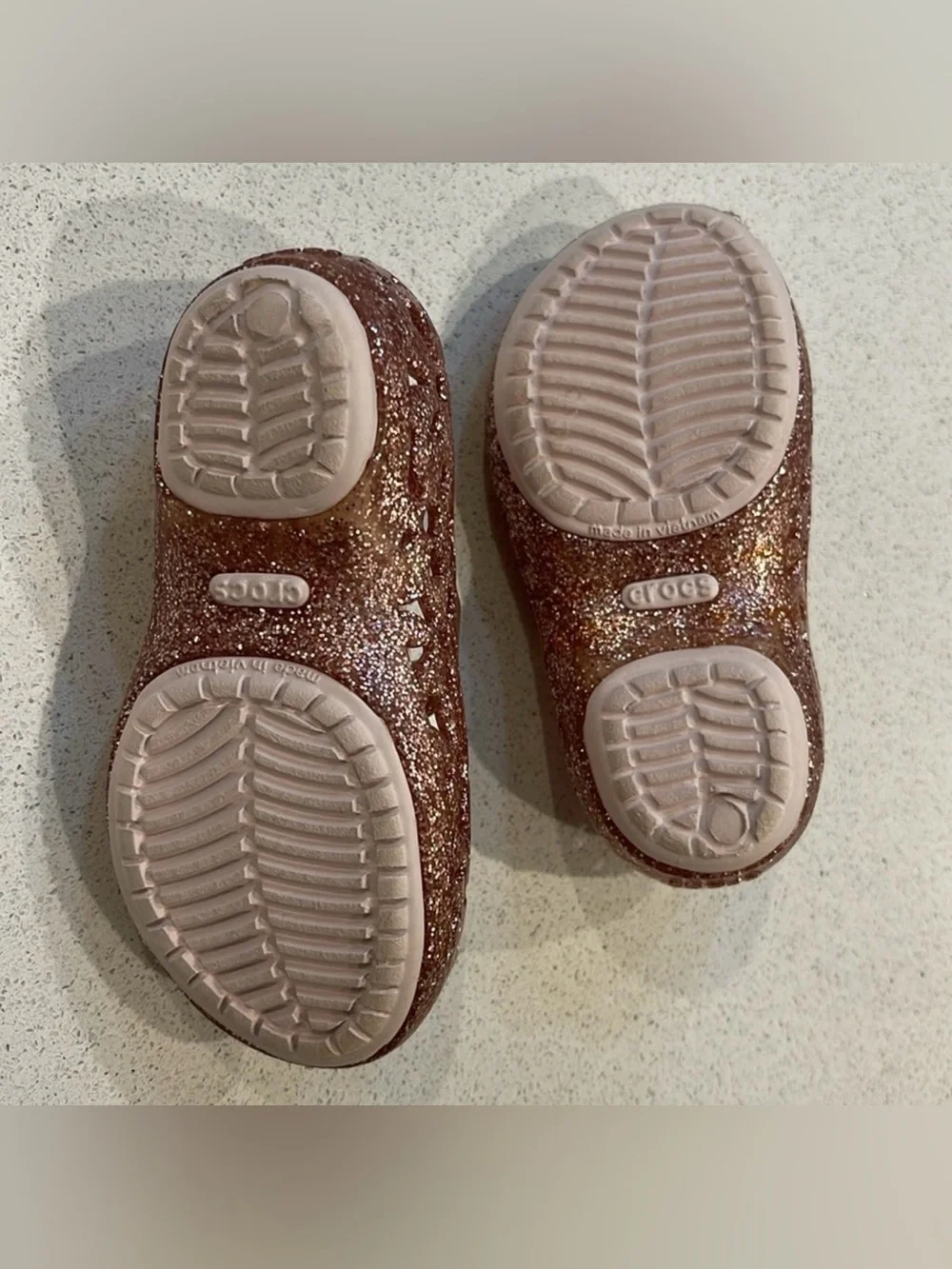 CROCS Kids Glitter Mary Jane Sandals - Rose Gold Sparkle